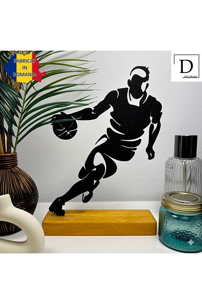 OEM "Eco Basketball Player" decoration with natural wood base, 20 cm, black, 3D printed