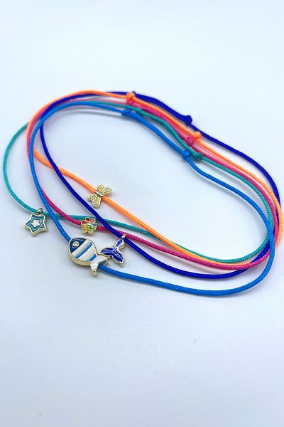Concept HuBuTU Minimal Fish Tail Flower Star Dragonfly Figured Cheerful Summer Red Rope Anklet Set (5 Pieces)