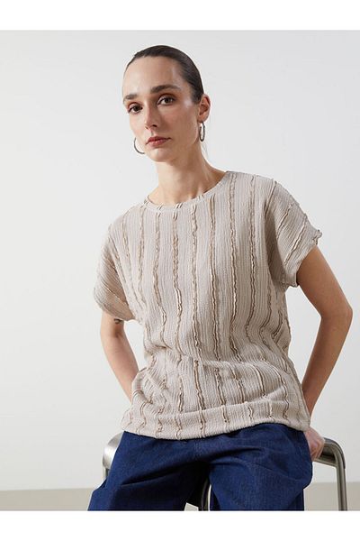 LC Waikiki New Season Crew Neck Textured Women's T-Shirt - S5G433Z8