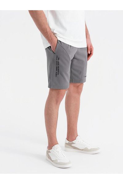 OMBRE Taillierte Herren Sweatshorts mit Print - Grau V3 OM-SRSK-0138 XXL