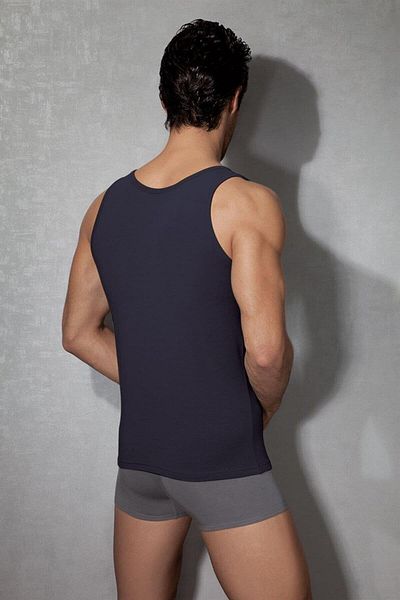 NazikEndam Dore Anse Men's Modal Wide Crew Neck Singlet 2011 Navy Blue