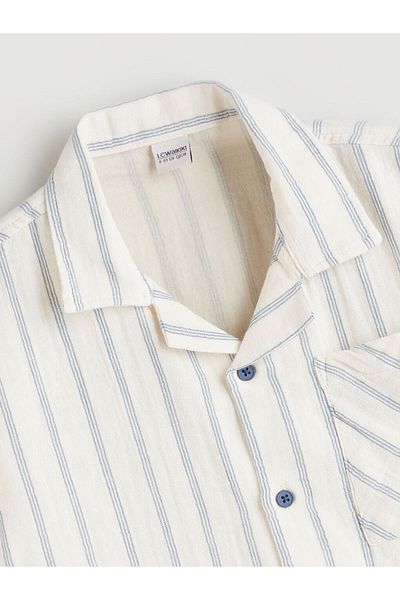 LC Waikiki Navy Blue Striped Short Sleeve Boy's Shirt