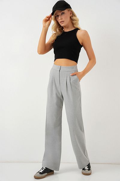 Bigdart 6638 High Waist Palazzo Trousers - A.Grey