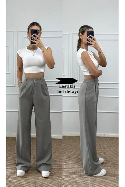 Rift Jeans Waist Elastic Detail Palazzo Trousers