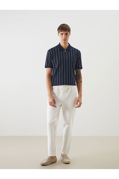 LC Waikiki Navy Blue Polo Neck Striped Men's T-Shirt