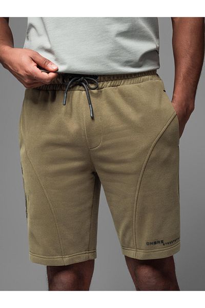 OMBRE Taillierte Herren Sweatshorts mit Print - oliv V4 OM-SRSK-0138 S