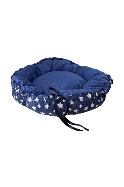 Maxi Pati Lacivert Yıldız Desenli Kedi ve Küçük Irk Köpek Yatağı 70 cm | Yumu...