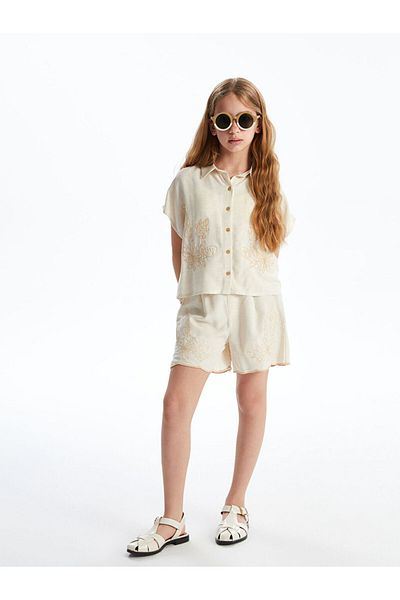 LC Waikiki New Season Elastic Waist Pleated Linen Blend Girls' Shorts - S5Et80Z4