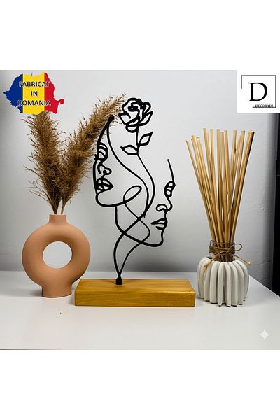 OEM "Dual Harmony" decoration with natural wood base, 21.5 cm, black, 3D printed