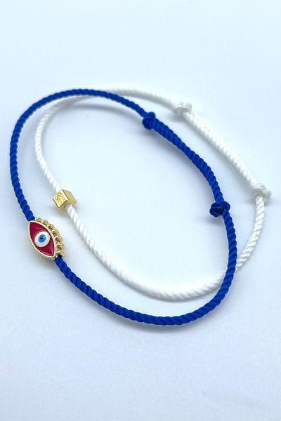 Concept HuBuTU Minimal Evil Eye Figured Navy Blue White Twisted Rope Anklet Set (2 Pieces)