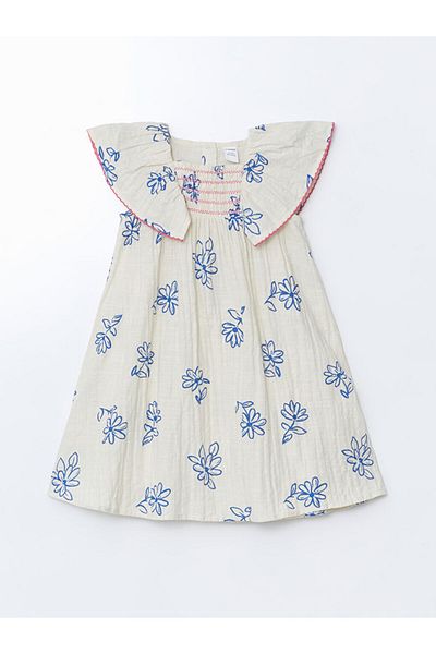 LC Waikiki New Season Floral Ice Cream Girl's Linen Dress - S5Er37Z1