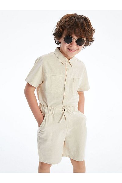 LC Waikiki Ecru Regular Fit Boy's Linen Shirt