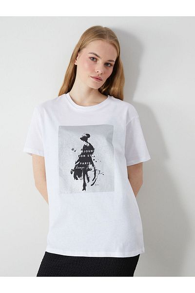 LC Waikiki Tricou pentru femei cu decolteu rotund Paris Printed New Season - S5DI99Z8
