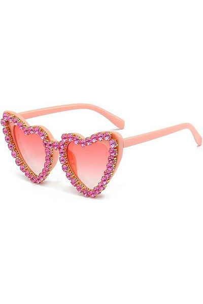 TOEECY Ochelari de soare polarizati, lentile UV400 in forma de inima cu strasuri, vintage, roz, TOEECY