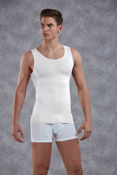 NazikEndam Ανδρικό βαμβακερό μπλουζάκι μεγάλου μεγέθους εφέ σύσφιξης Dore anse 5950P Λευκό