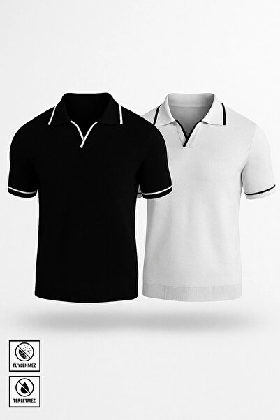 CULTURE BOUTIQUE Ανδρικό πλεκτό μπλουζάκι πόλο με λεπτομέρεια λευκής ρίγας