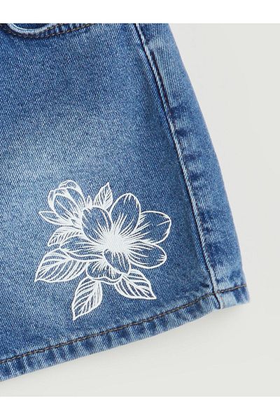 LC Waikiki Indigo Floral Girl's Jean Shorts