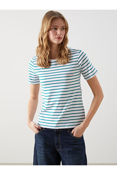 LC Waikiki Green Striped Cotton Women's T-Shirt