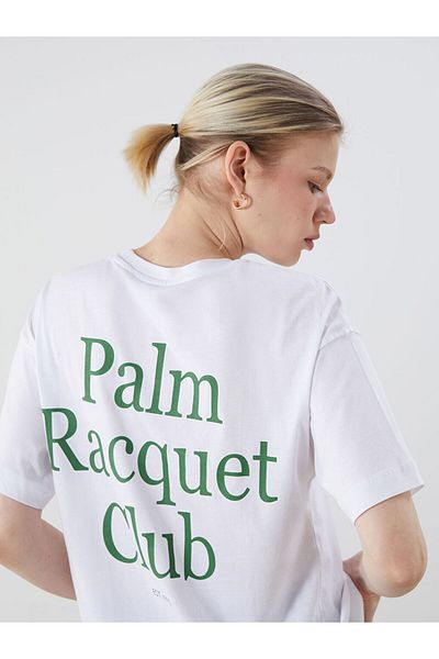 LC Waikiki White Crew Neck Printed Oversize Women's T-Shirt