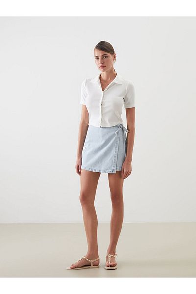 LC Waikiki Jeans Indigo Tie Waist Mini Jean Shorts Skirt