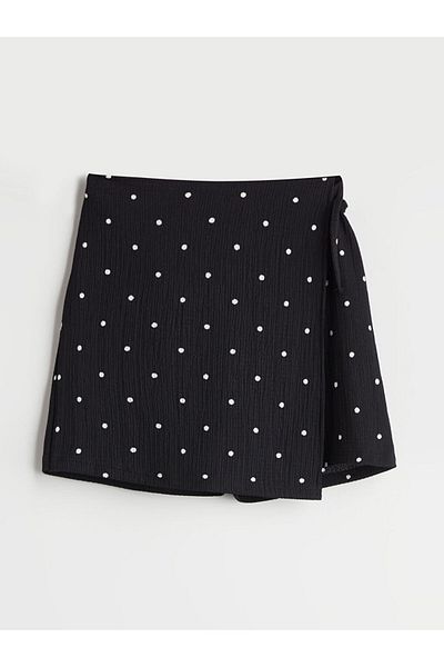 LC Waikiki Black Elastic Waist Polka Dot Girl's Short Skirt