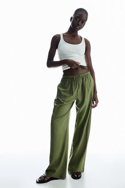 Bershka Linen blend trousers with an elasticated waistband