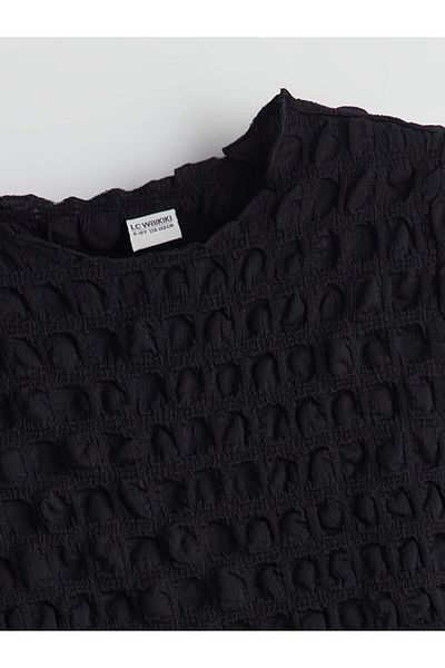 LC Waikiki Black Crew Neck Girls' Crop T-Shirt