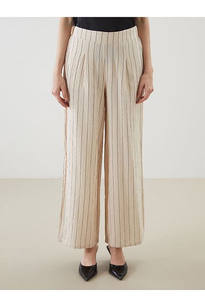 LC Waikiki New Season Women's Pleated Trousers with Elastic Waist and Stripes - S5Kr70Z8