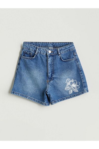 LC Waikiki Indigo Floral Girl's Jean Shorts