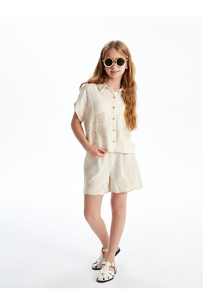 LC Waikiki New Season Elastic Waist Pleated Linen Blend Girls' Shorts - S5Et80Z4