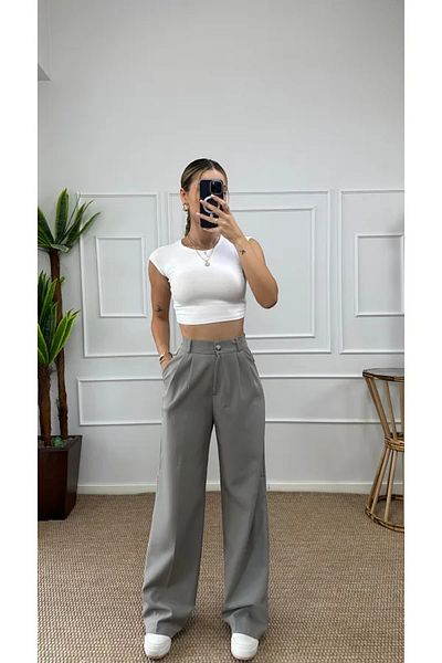 Rift Jeans Waist Elastic Detail Palazzo Trousers
