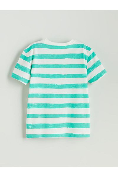 LC Waikiki Green Crew Neck Striped Boy's T-Shirt