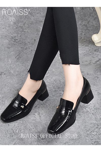 ROAISS Fashion Office Ladies Shoes Women PU Leather Pumps British Style