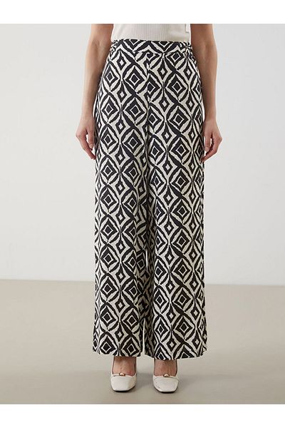 LC Waikiki Beige Elastic Waist Patterned Women's Trousers