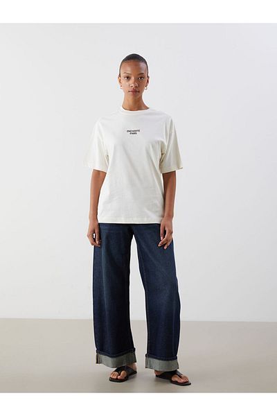 LC Waikiki Mercan Crew Neck Paris Printed Oversize Women's T-Shirt