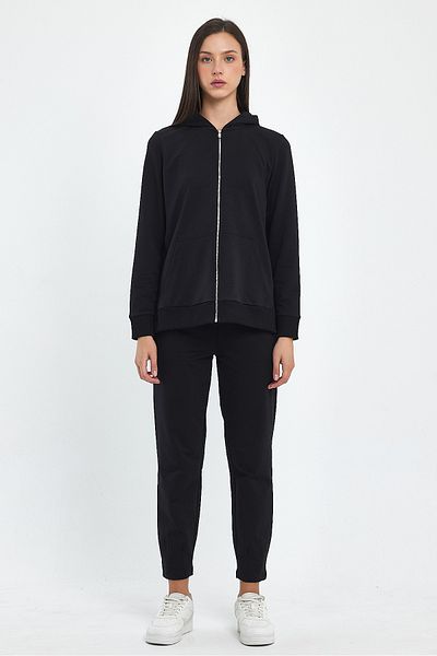VENA Gwen Side Slit Zippered Sweatshirt - Black