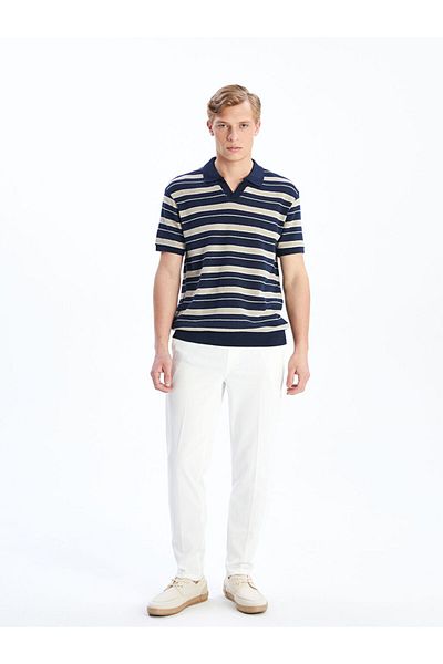 LC Waikiki Beige Polo Neck Striped Men's T-Shirt