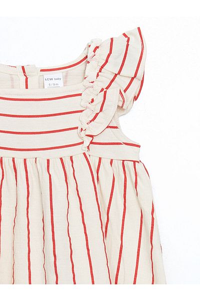 LC Waikiki New Season Back Button Striped Interlock Baby Girl Dress - S5Hm41Z1