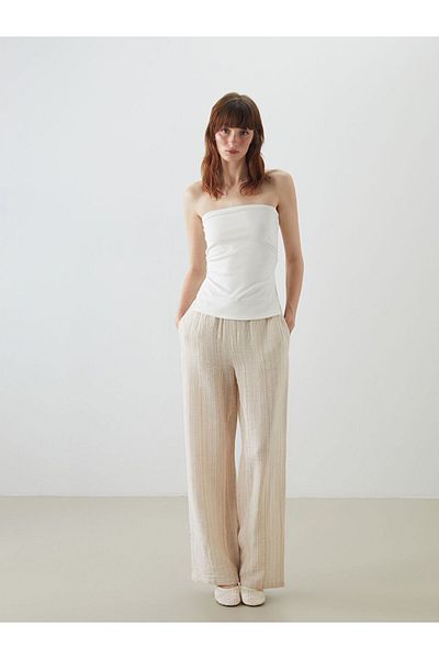 LC Waikiki New Season Elastic Waist Striped Muslin Women's Trousers - S5Oo60Z8