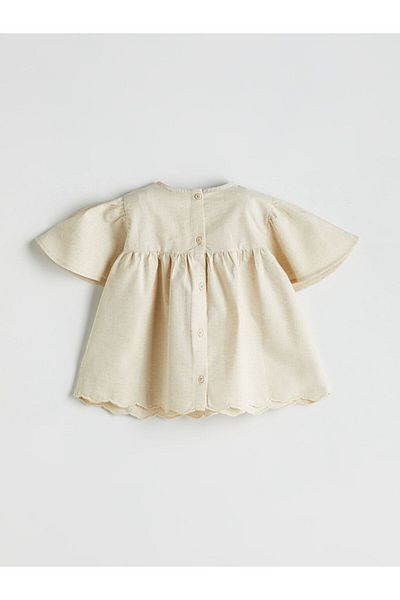 LC Waikiki Beige Crew Neck Embroidered Girl's Blouse