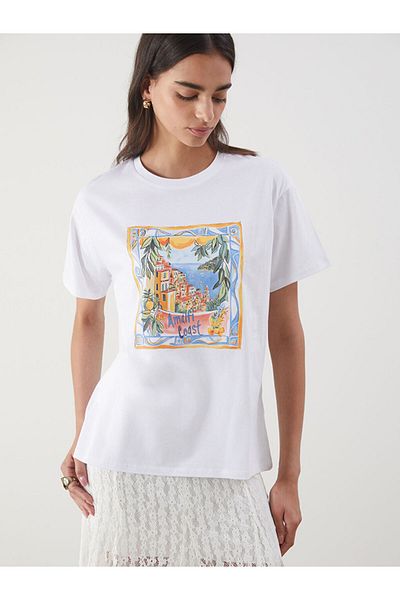 LC Waikiki White Crew Neck Printed Women's T-Shirt
