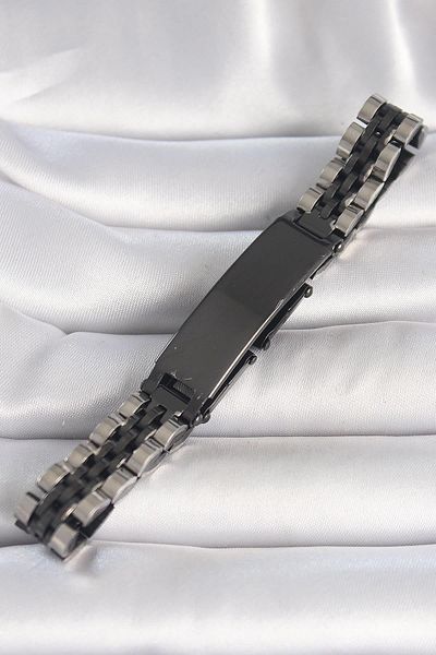 Celira Steel Silver Black Color Chain Imprint Model Men's Bracelet