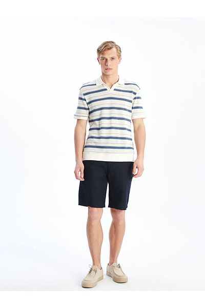 LC Waikiki Beige Polo Neck Striped Men's T-Shirt