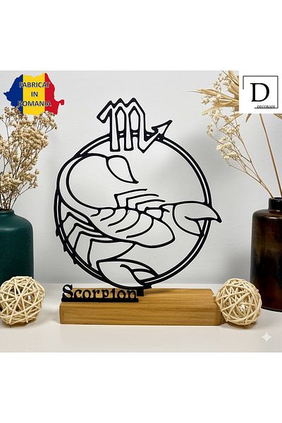 OEM Zodiac decoration "SCORPIO" with natural wooden base, 19 cm, black, 3D printed