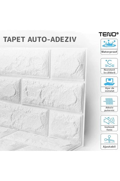 Teno Set 100x Tapet Caramida 3D Teno®, suprafata acoperire 53 mp, 70x77 cm, alb