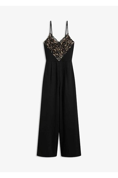 Şans Women's Plus Size Black, Stylish Jersey Jumpsuit with Lace Detail 65N38965