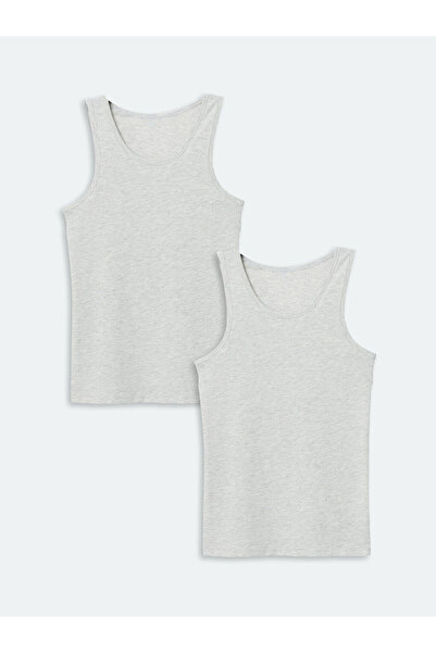 LC Waikiki Gray U-Neck Combed Cotton Men's Undershirt 2 Pack