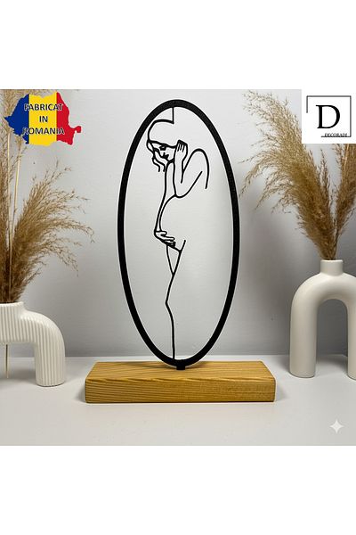 OEM "Miracle of Life" decoration with natural wood base, 22 cm, black, 3D printed