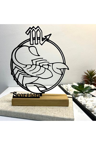 OEM Zodiac decoration "SCORPIO" with natural wooden base, 19 cm, black, 3D printed