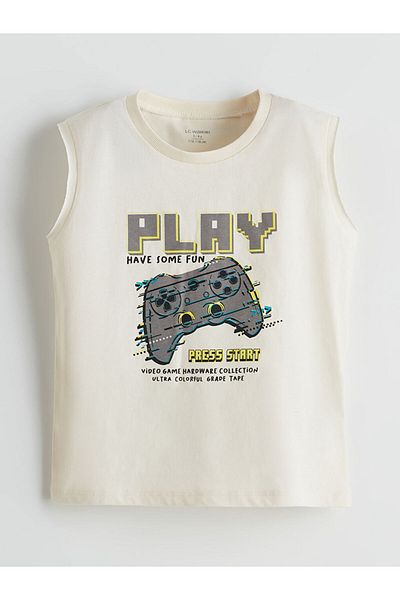LC Waikiki Lcw Kids Beige Printed Boys' Tank Top and Shorts 2-Piece Set